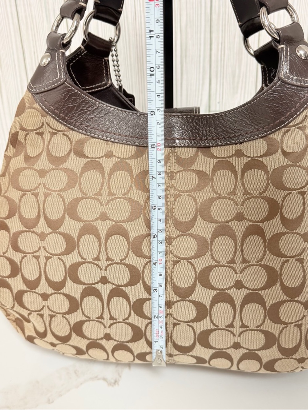 Coach Brown Signature Shoulder Bag with Dark Brown Leather Trim - Picture 13 of 16